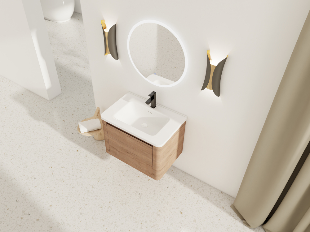 28'' Wall-Mounted Bathroom Vanity with White Ceramic Sink & 1-Soft-Close Door, KD-Packing, Plywood