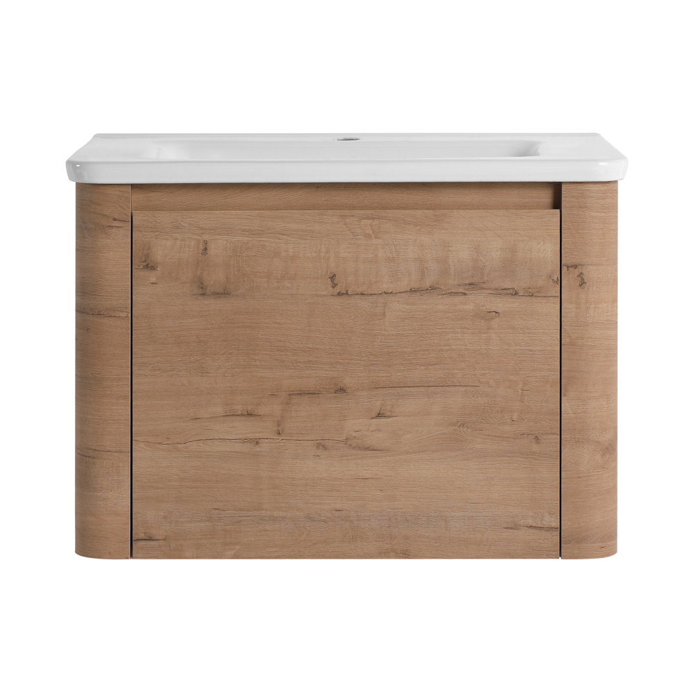 28'' Wall-Mounted Bathroom Vanity with White Ceramic Sink & 1-Soft-Close Door, KD-Packing, Plywood