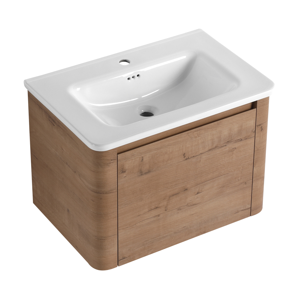 28'' Wall-Mounted Bathroom Vanity with White Ceramic Sink & 1-Soft-Close Door, KD-Packing, Plywood
