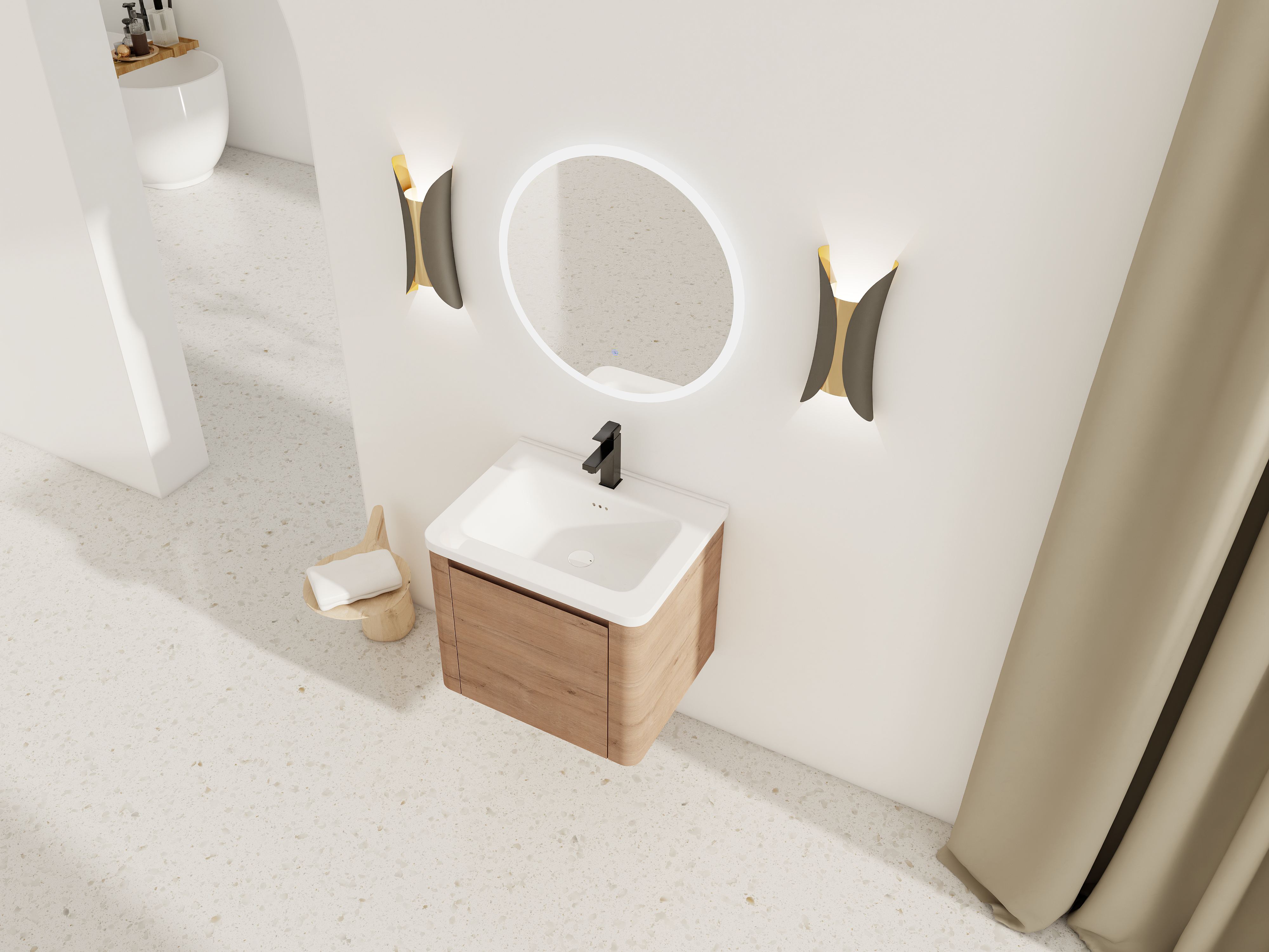 24'' Wall-Mounted Bathroom Vanity with White Ceramic Sink & 1-Soft-Close Door, KD-Packing, Plywood