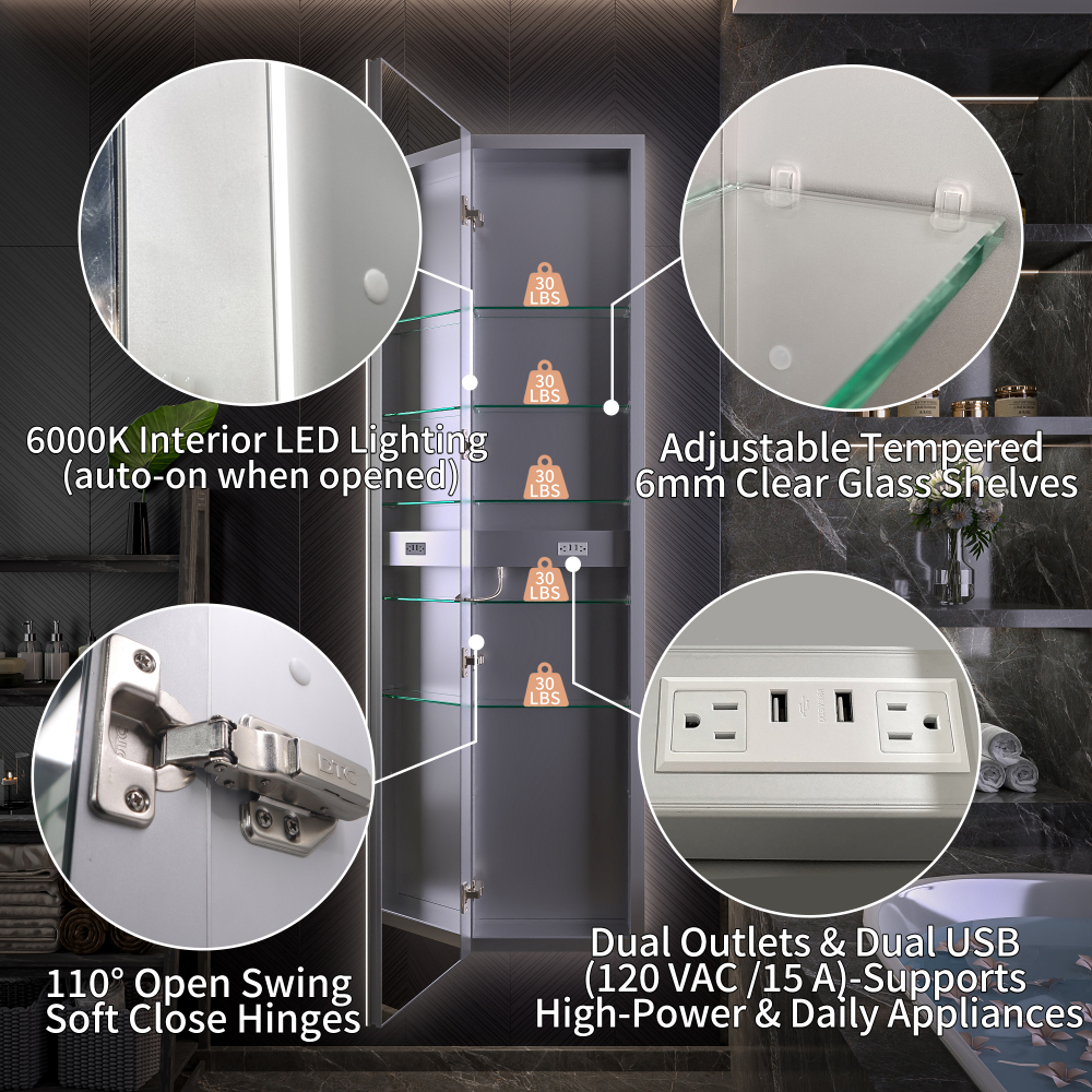 20" W x 70" Modern Full-Length Backlit LED Mirror Storage Cabinet
