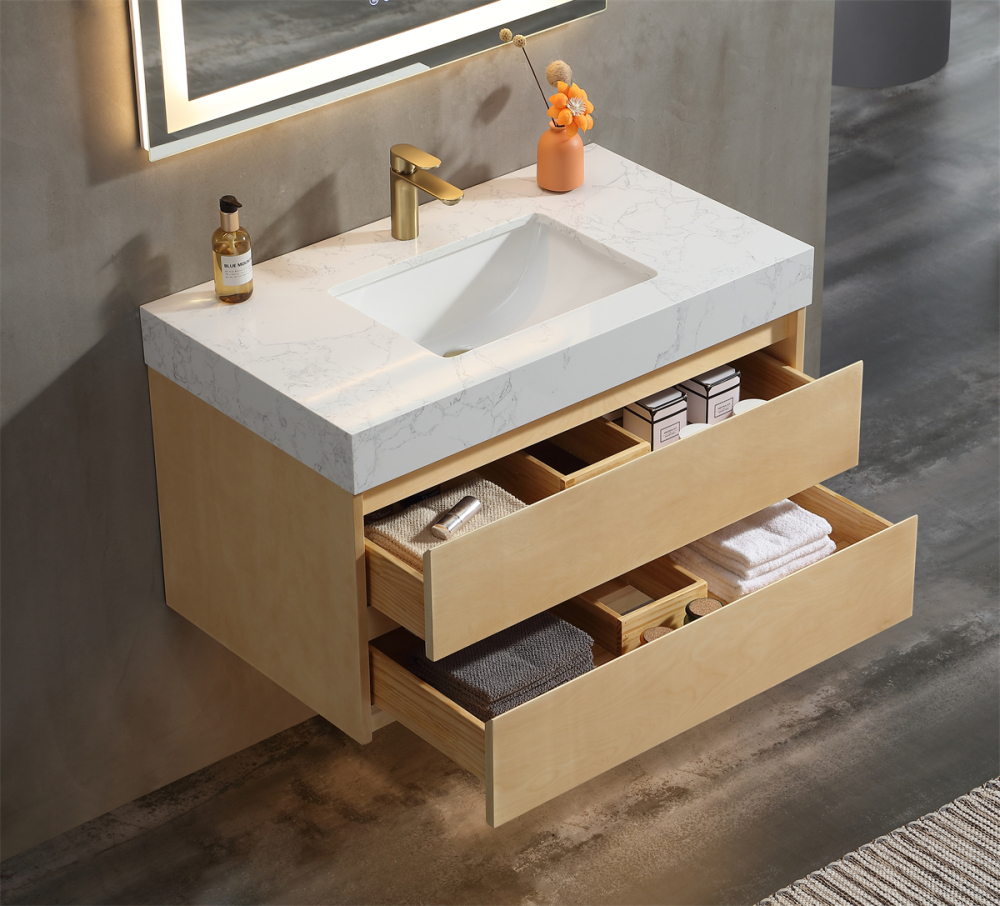 36" L x 21"W x 18"H  Modern Solid Maple Bathroom Vanity