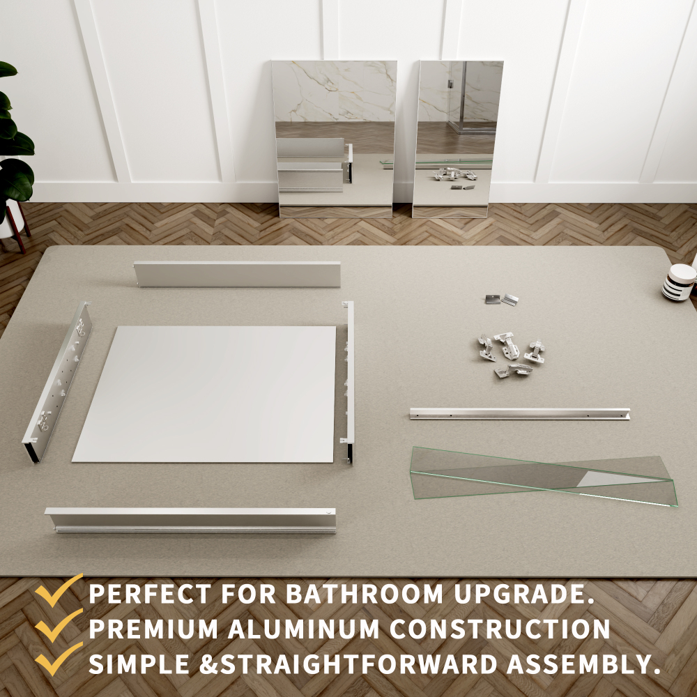 16" W x 24" Rectangular Medicine Cabinet with Mirror in Silver, Adjustable Shelves, Soft-Close Hinges, Side Mirror Equipped