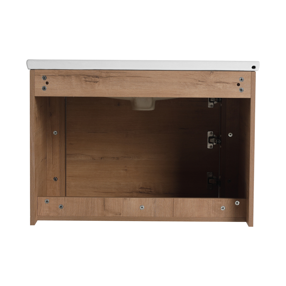28'' Wall-Mounted Bathroom Vanity with White Ceramic Sink & 1-Soft-Close Door, KD-Packing, Plywood
