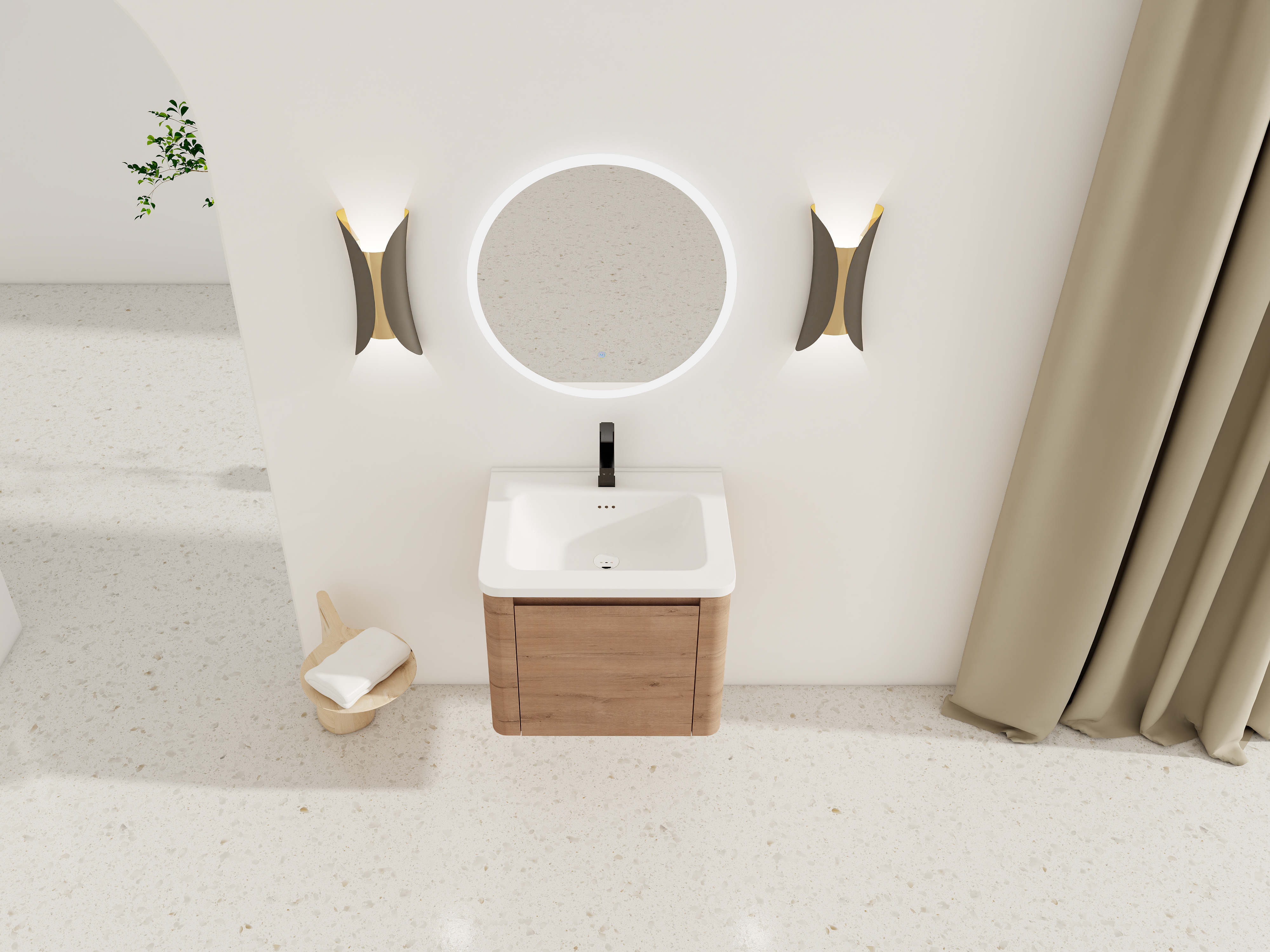 24'' Wall-Mounted Bathroom Vanity with White Ceramic Sink & 1-Soft-Close Door, KD-Packing, Plywood