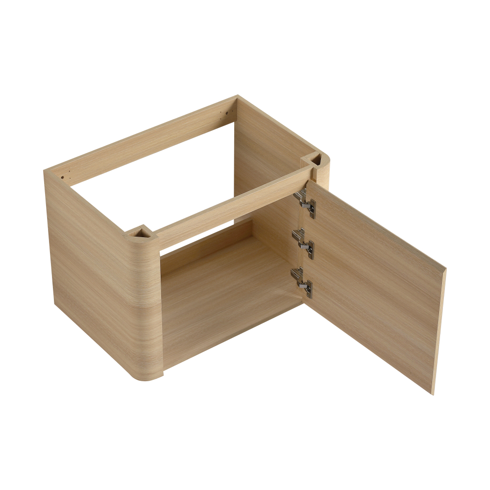 52'' Wall-Mounted Bathroom Vanity with White Ceramic Sink and 2-Storage Shelves & 1-Soft-Close Door, KD-Packing, Plywood, American White Oak