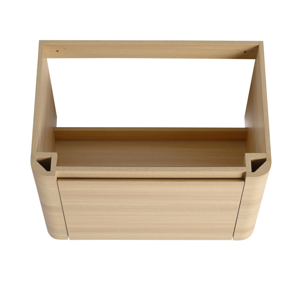 52'' Wall-Mounted Bathroom Vanity with White Ceramic Sink and 2-Storage Shelves & 1-Soft-Close Door, KD-Packing, Plywood, American White Oak