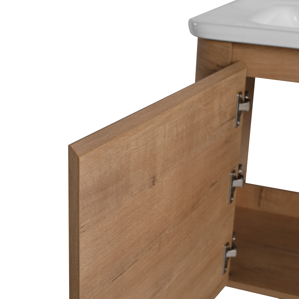 28'' Wall-Mounted Bathroom Vanity with White Ceramic Sink & 1-Soft-Close Door, KD-Packing, Plywood