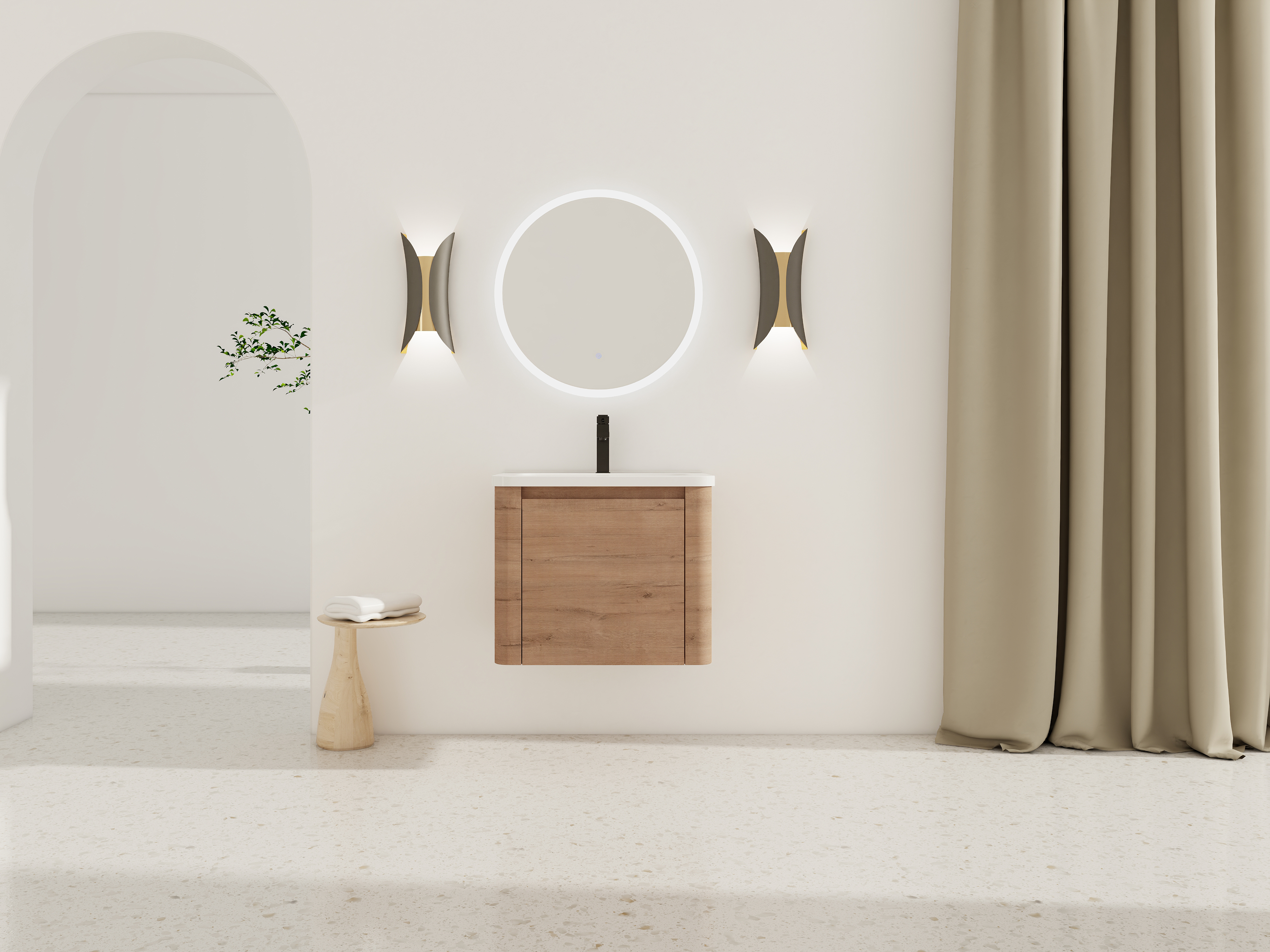 24'' Wall-Mounted Bathroom Vanity with White Ceramic Sink & 1-Soft-Close Door, KD-Packing, Plywood