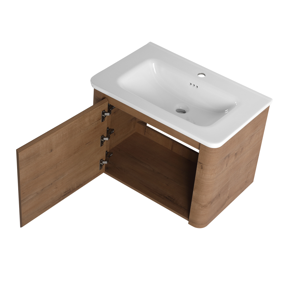 28'' Wall-Mounted Bathroom Vanity with White Ceramic Sink & 1-Soft-Close Door, KD-Packing, Plywood