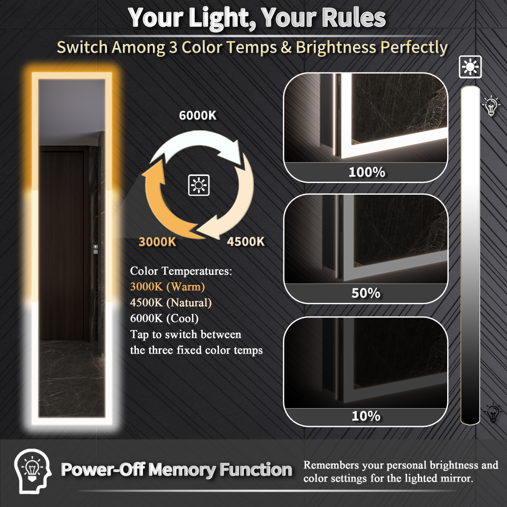 20" W x 70" Modern Full-Length Backlit LED Mirror Storage Cabinet