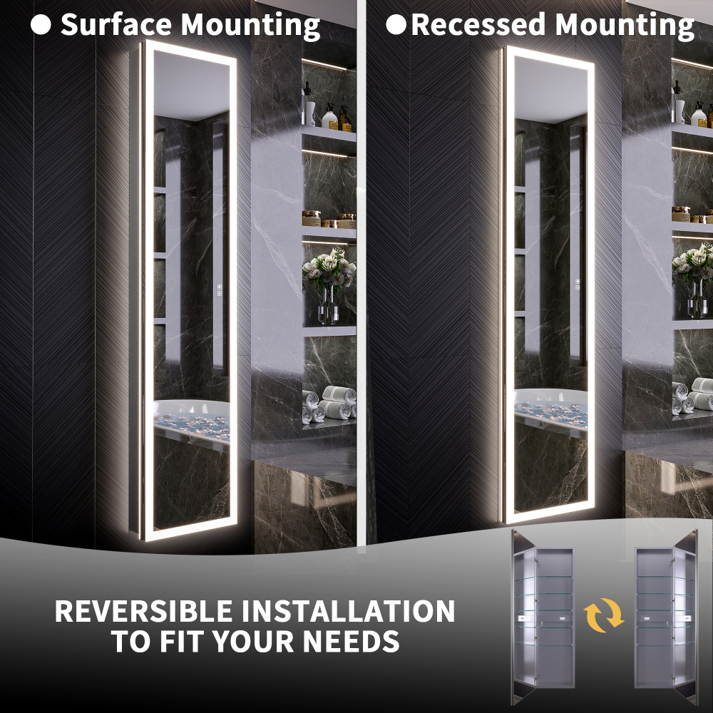 20" W x 70" Modern Full-Length Backlit LED Mirror Storage Cabinet