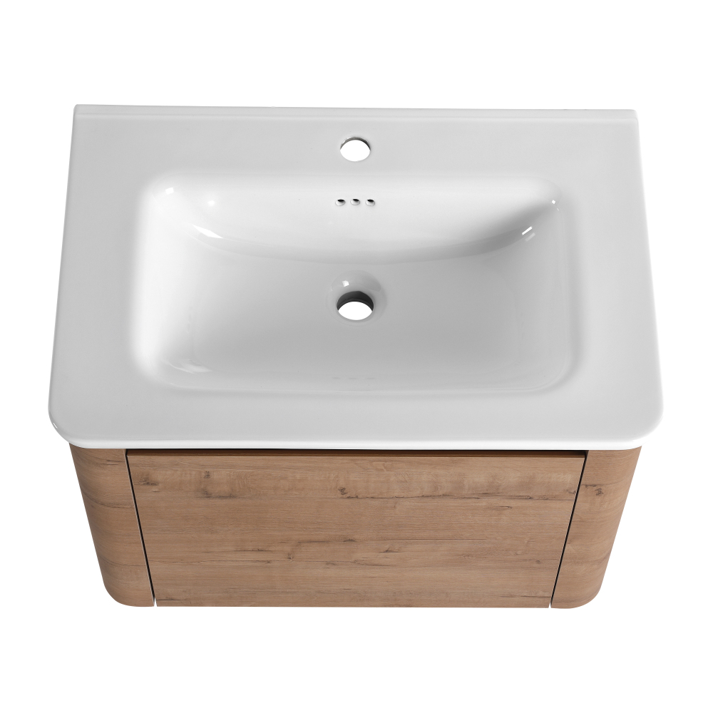 28'' Wall-Mounted Bathroom Vanity with White Ceramic Sink & 1-Soft-Close Door, KD-Packing, Plywood