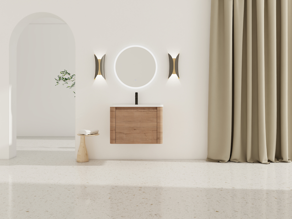 28'' Wall-Mounted Bathroom Vanity with White Ceramic Sink & 1-Soft-Close Door, KD-Packing, Plywood