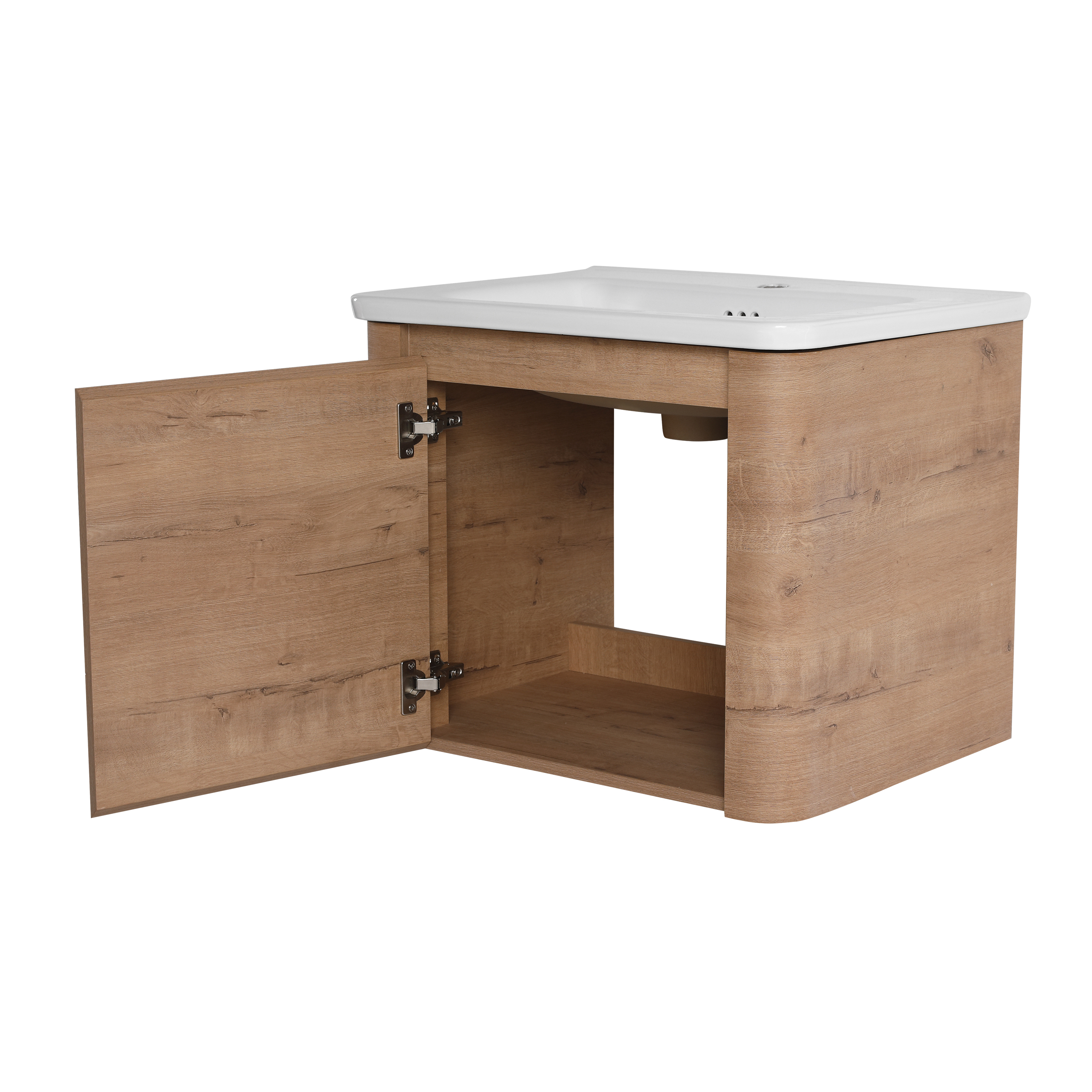 24'' Wall-Mounted Bathroom Vanity with White Ceramic Sink & 1-Soft-Close Door, KD-Packing, Plywood