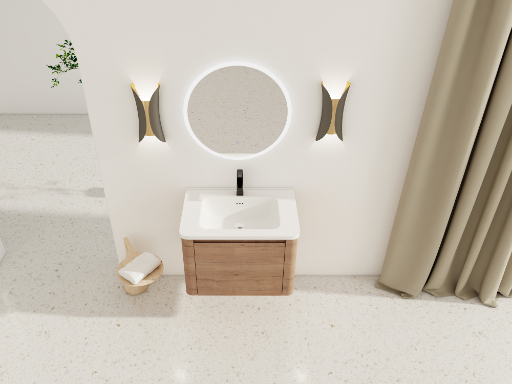 28'' Wall-Mounted Bathroom Vanity with White Ceramic Sink & 1-Soft-Close Door, KD-Packing, Plywood