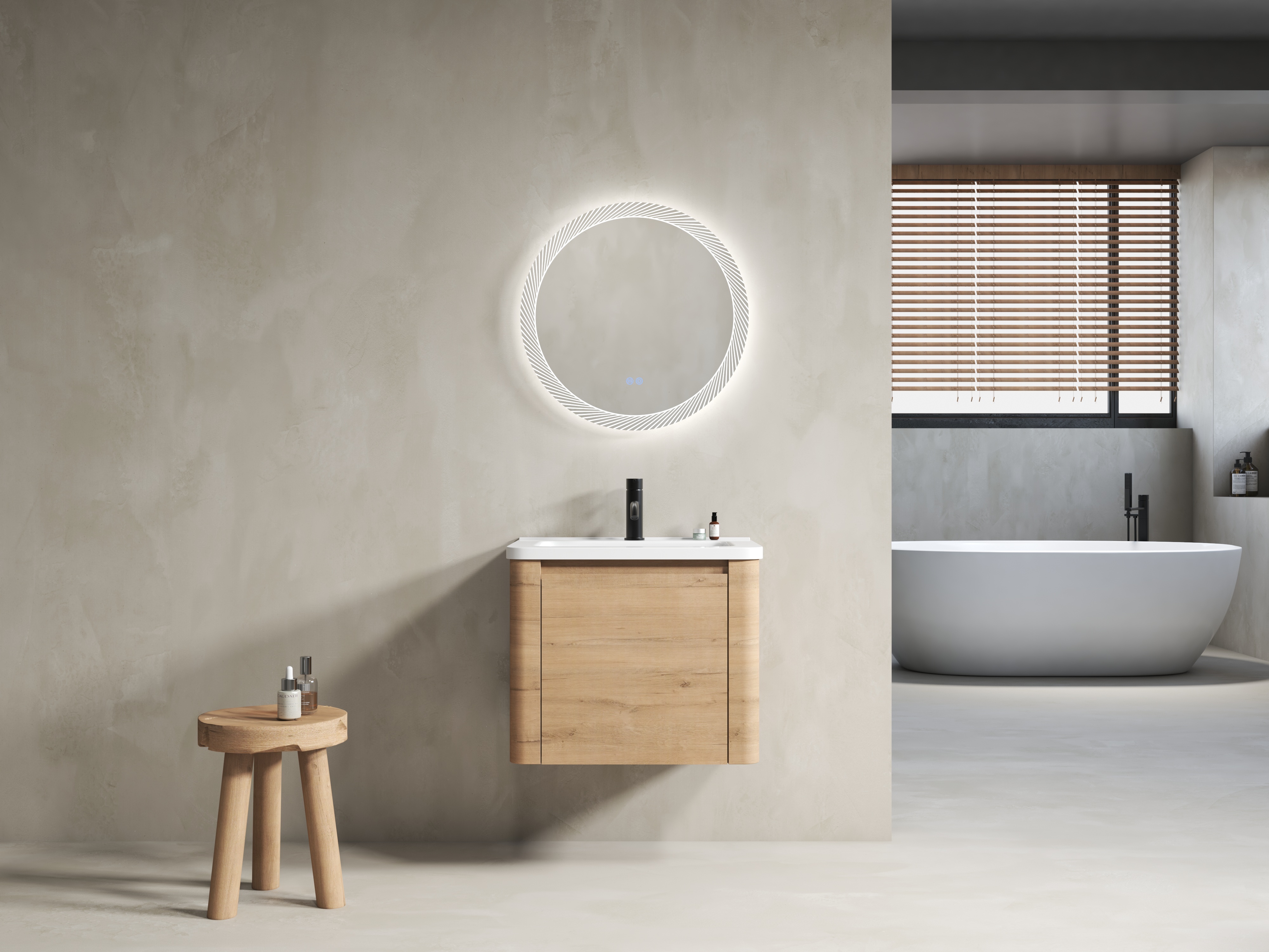 24'' Wall-Mounted Bathroom Vanity with White Ceramic Sink & 1-Soft-Close Door, KD-Packing, Plywood