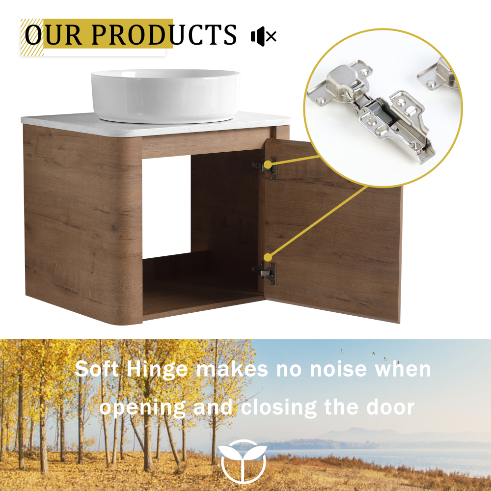 48'' Wall-Mounted Bathroom Vanity With Ceramic Art Sink, and 2-Storage Shelves, Soft-Close Door, KD-Packing, Plywood