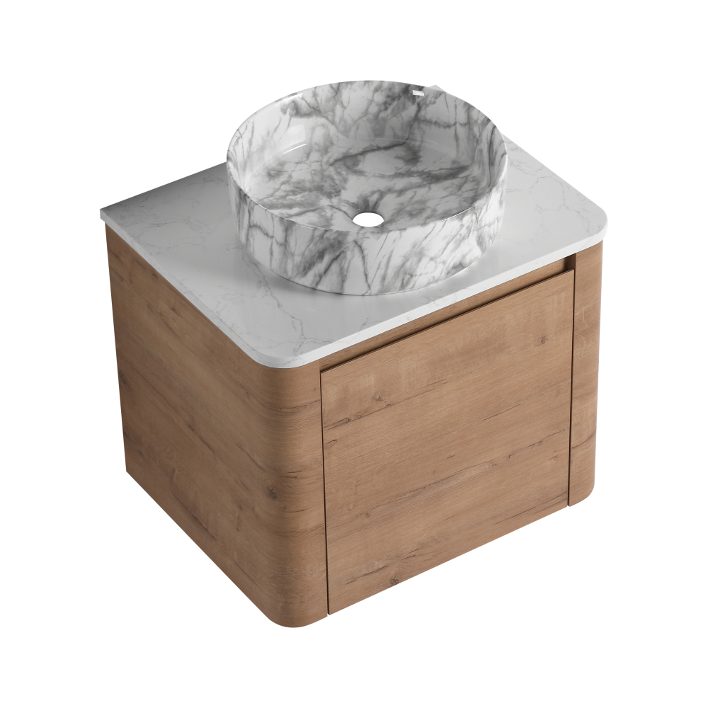 24'' Wall-Mounted Bathroom Vanity With Ceramic Art Sink & 1-Soft-Close Door, KD-Packing, Plywood