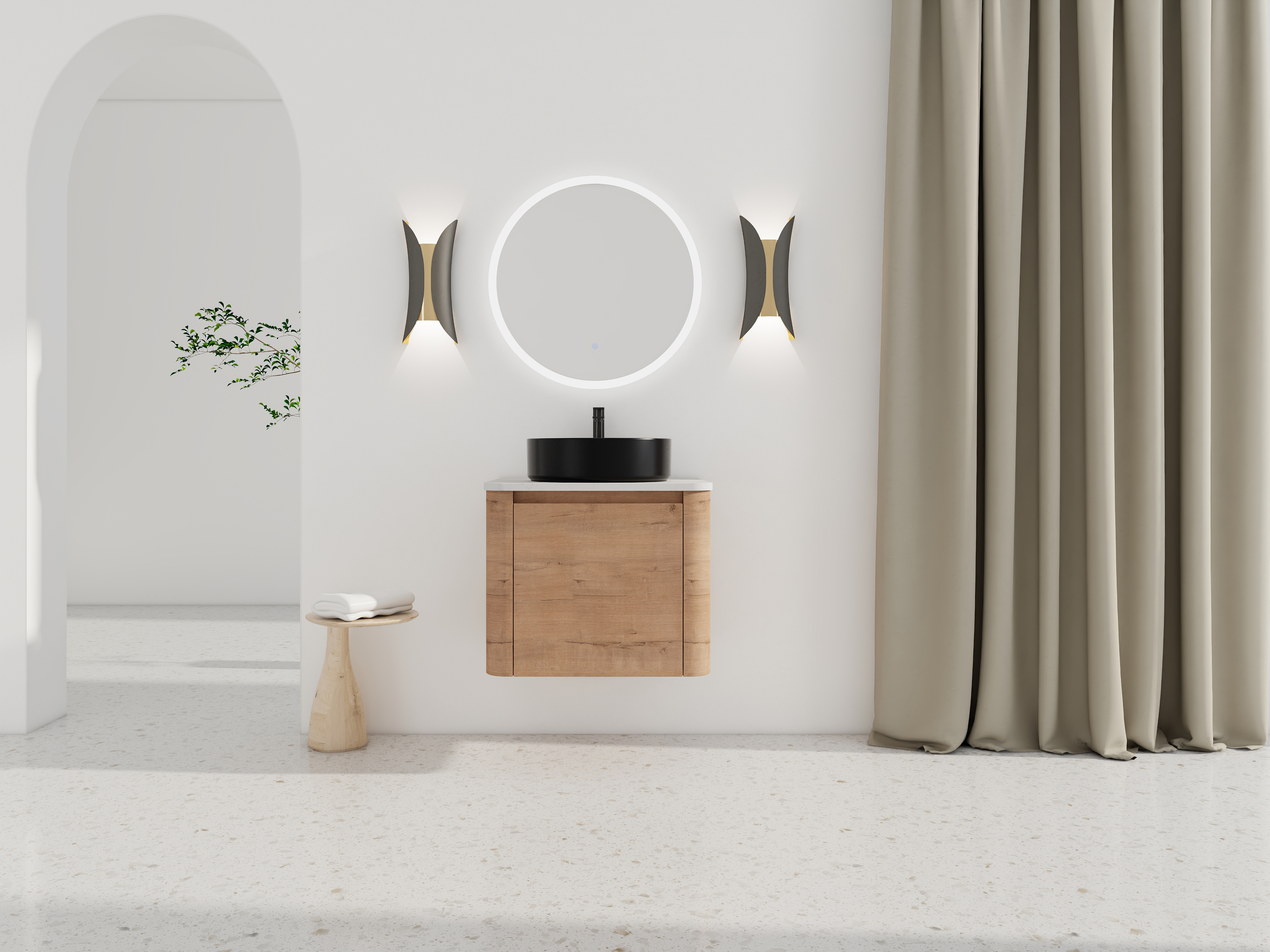 24'' Wall-Mounted Bathroom Vanity With Ceramic Art Sink & 1-Soft-Close Door, KD-Packing, Plywood