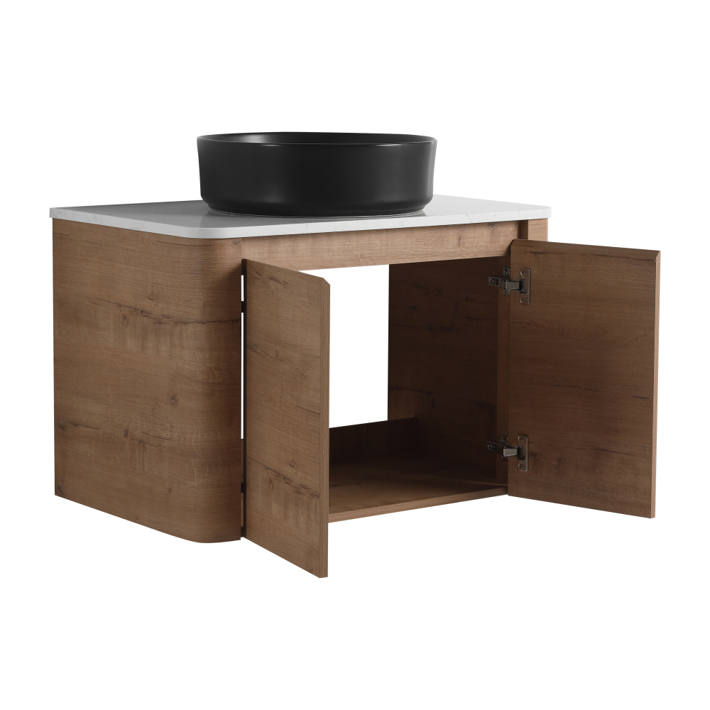 30'' Wall-Mounted Bathroom Vanity With Ceramic Art Sink & 2-Soft-Close Door, KD-Packing, Plywood
