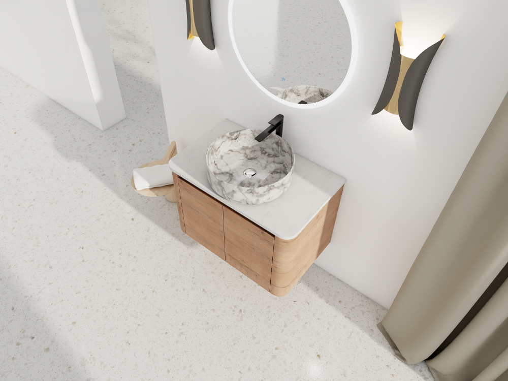 30'' Wall-Mounted Bathroom Vanity With Ceramic Art Sink & 2-Soft-Close Door, KD-Packing, Plywood