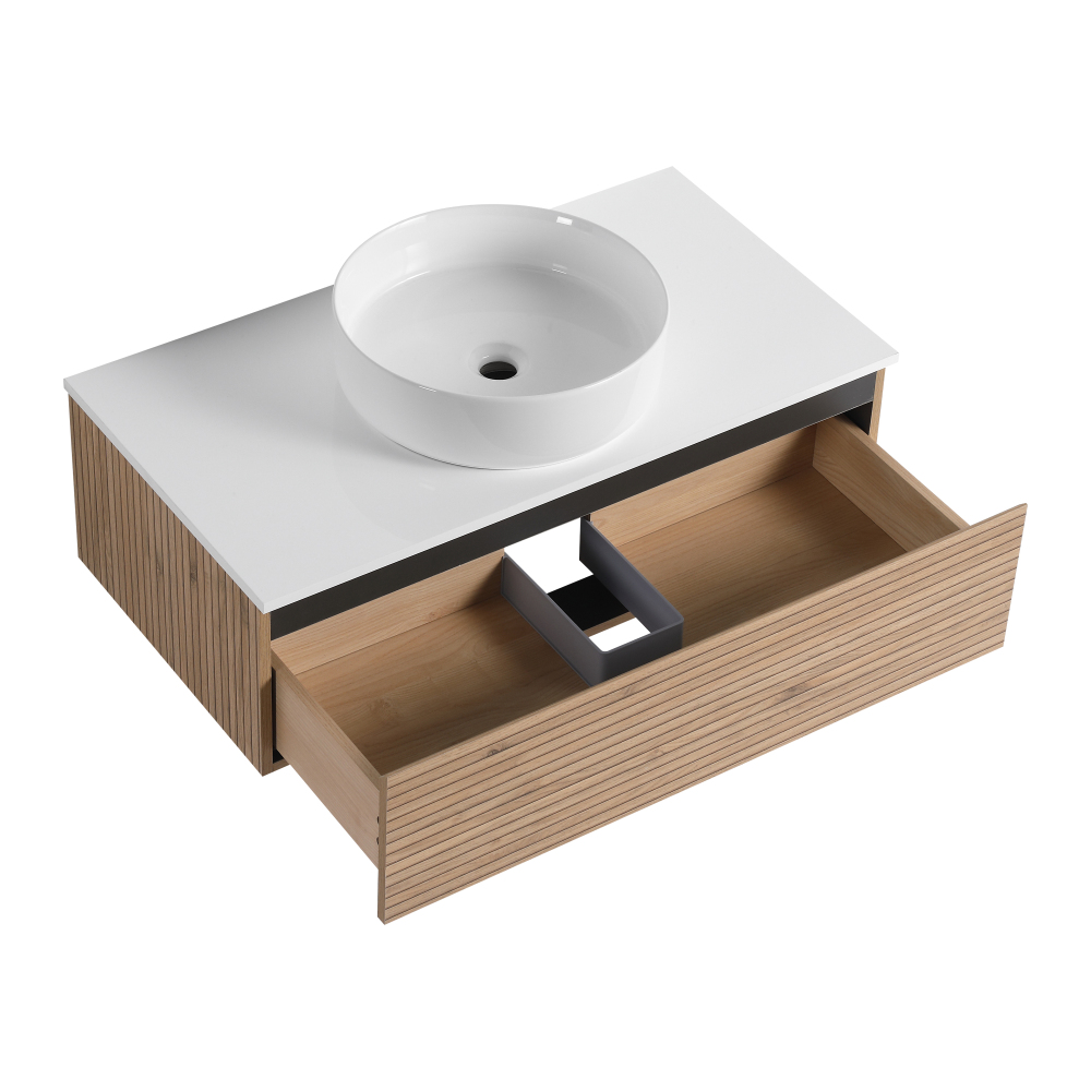 36'' Wall-Mounted Bathroom Vanity with White Art Ceramic Sink & 1-Soft-Close Drawer