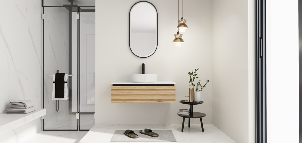 36'' Wall-Mounted Bathroom Vanity with White Art Ceramic Sink & 1-Soft-Close Drawer