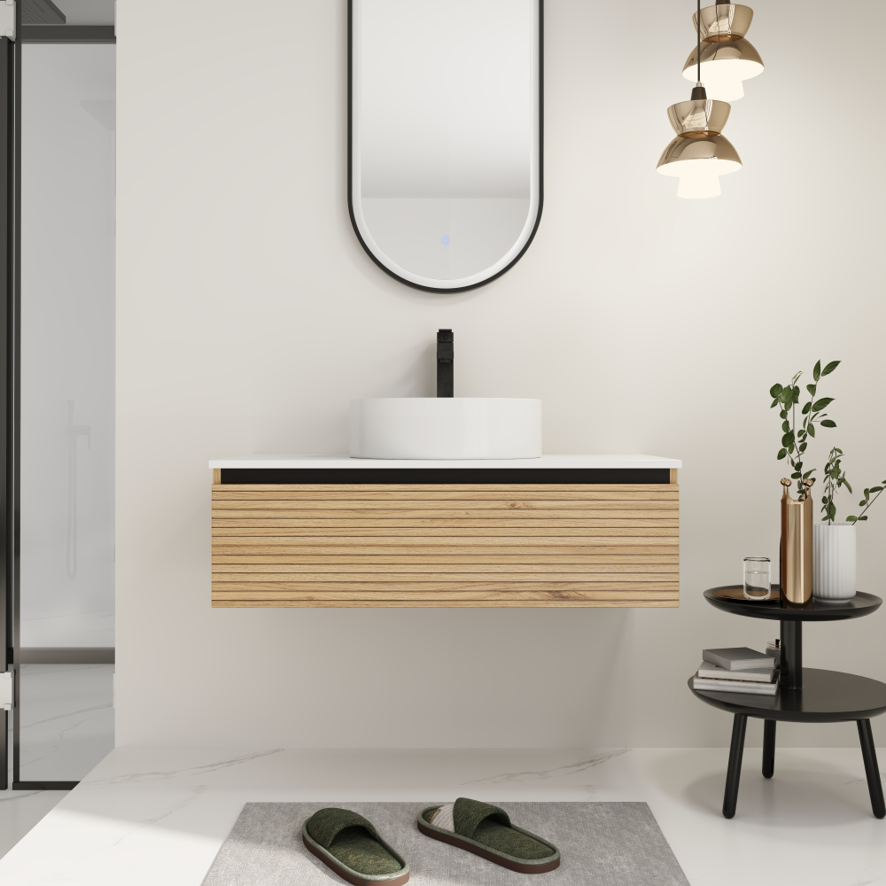 36'' Wall-Mounted Bathroom Vanity with White Art Ceramic Sink & 1-Soft-Close Drawer