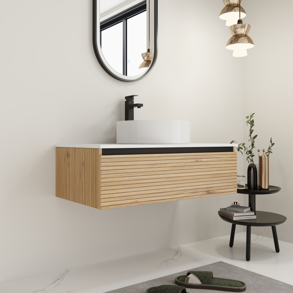 36'' Wall-Mounted Bathroom Vanity with White Art Ceramic Sink & 1-Soft-Close Drawer