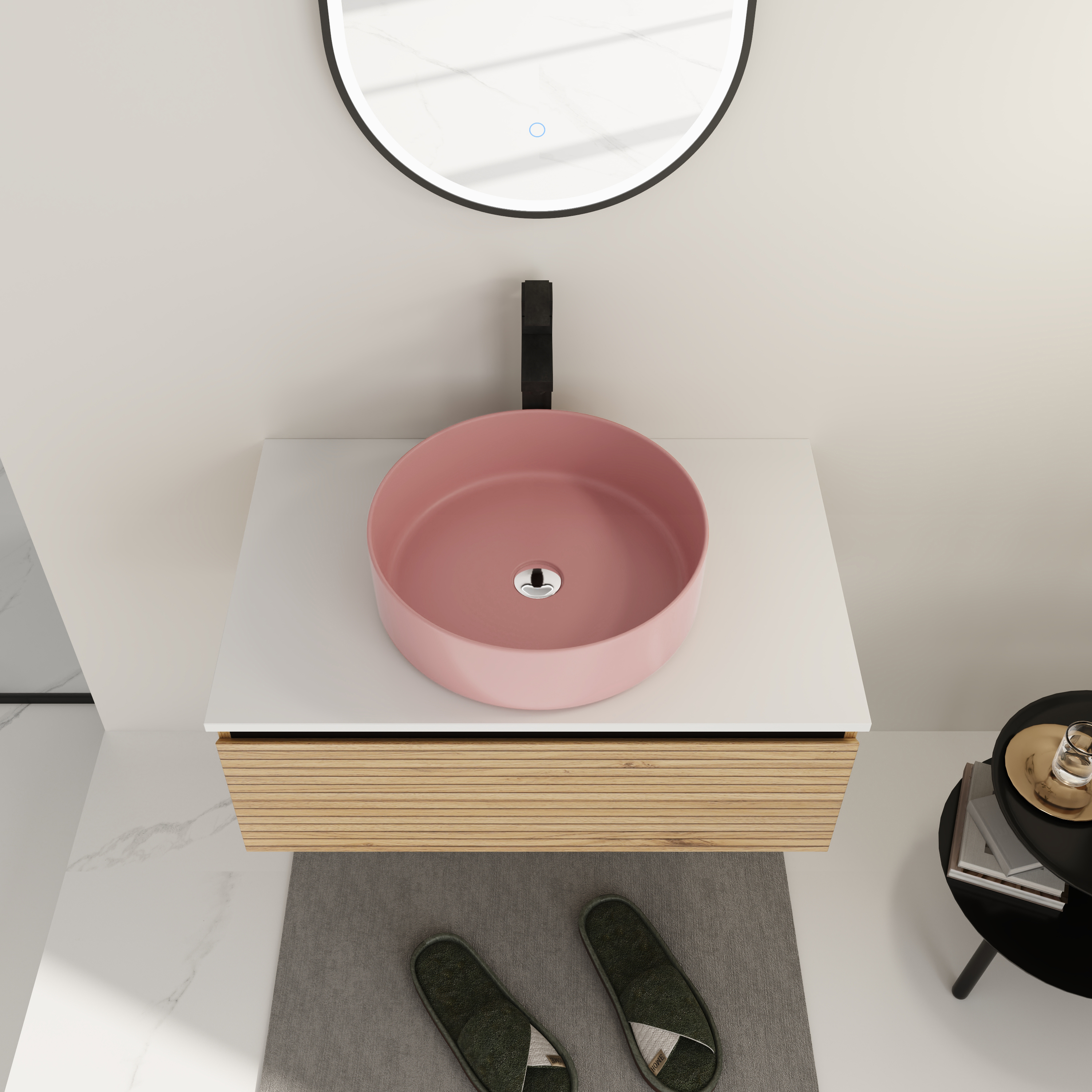 30'' Wall-Mounted Bathroom Vanity with Pink Art Ceramic Sink & 1-Soft-Close Drawer, Plywood