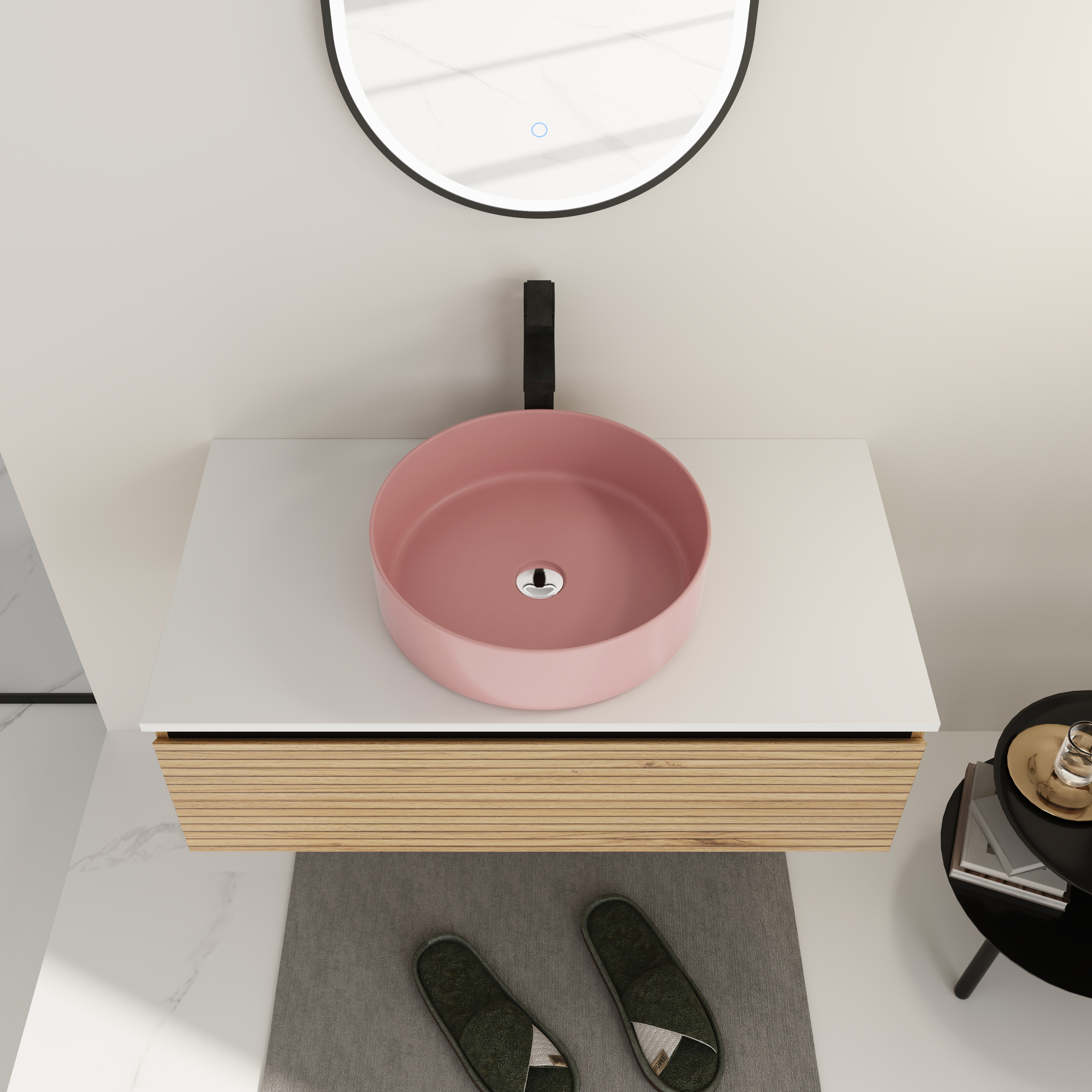 36'' Wall-Mounted Bathroom Vanity with Pink Art Ceramic Sink & 1-Soft-Close Drawer, Plywood
