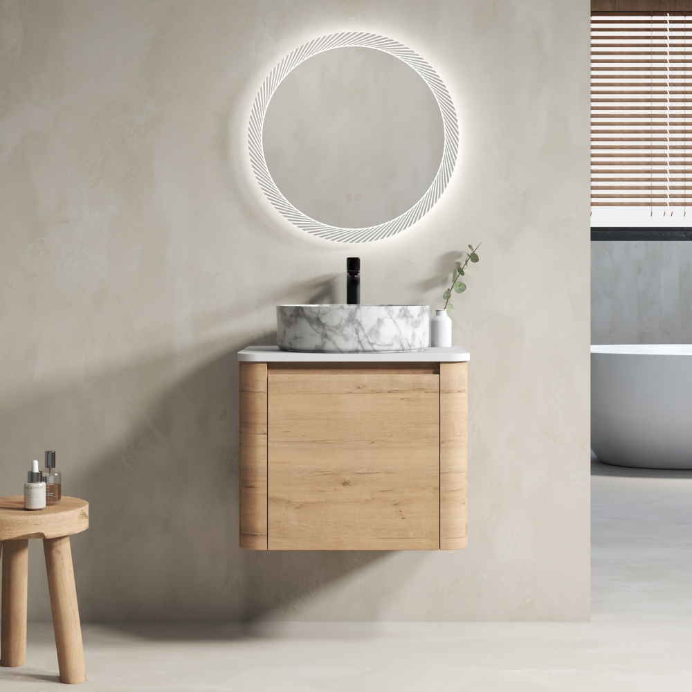 24'' Wall-Mounted Bathroom Vanity With Ceramic Art Sink & 1-Soft-Close Door, KD-Packing, Plywood