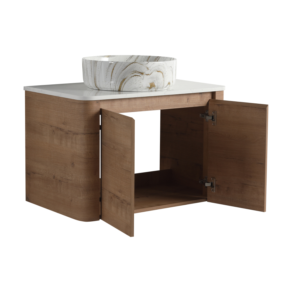 30'' Wall-Mounted Bathroom Vanity With Ceramic Art Sink & 2-Soft-Close Door, KD-Packing, Plywood