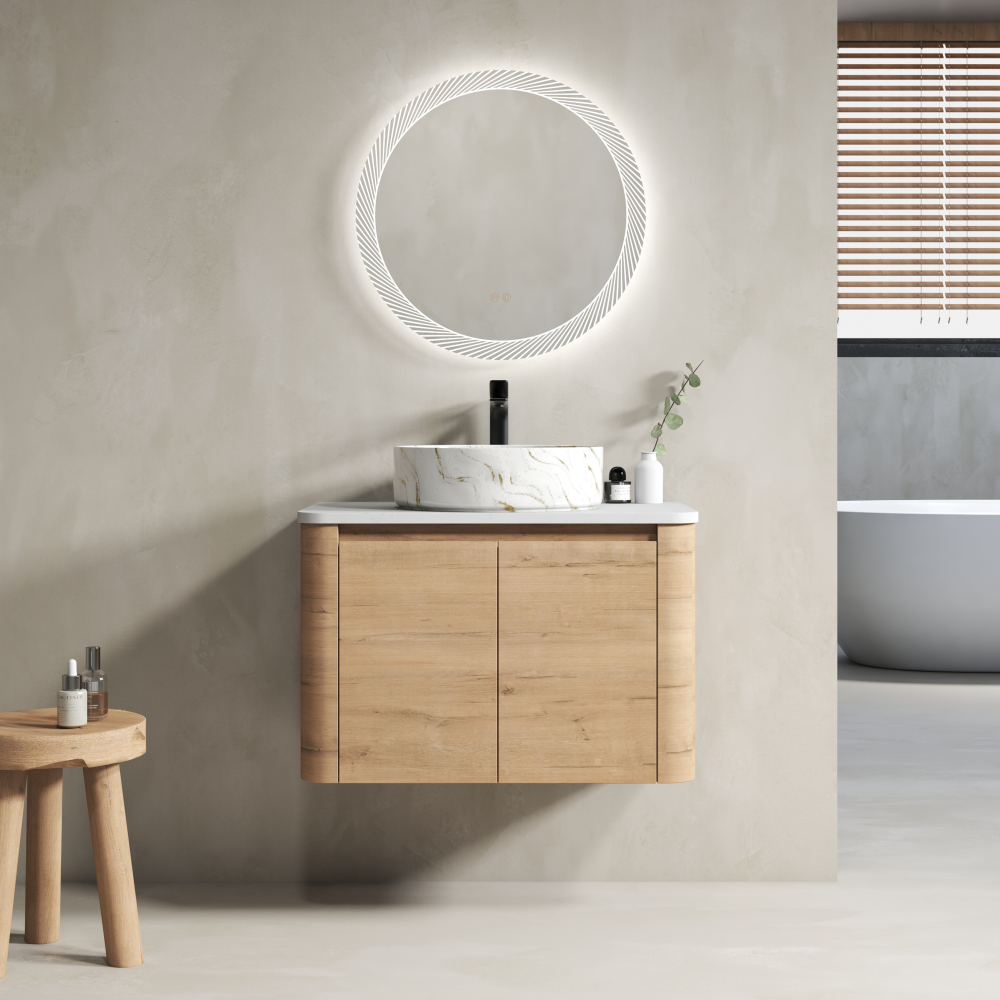 30'' Wall-Mounted Bathroom Vanity With Ceramic Art Sink & 2-Soft-Close Door, KD-Packing, Plywood
