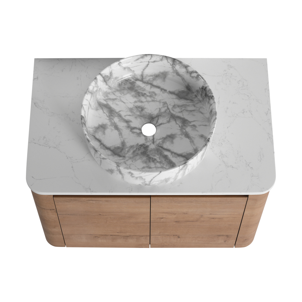 30'' Wall-Mounted Bathroom Vanity With Ceramic Art Sink & 2-Soft-Close Door, KD-Packing, Plywood
