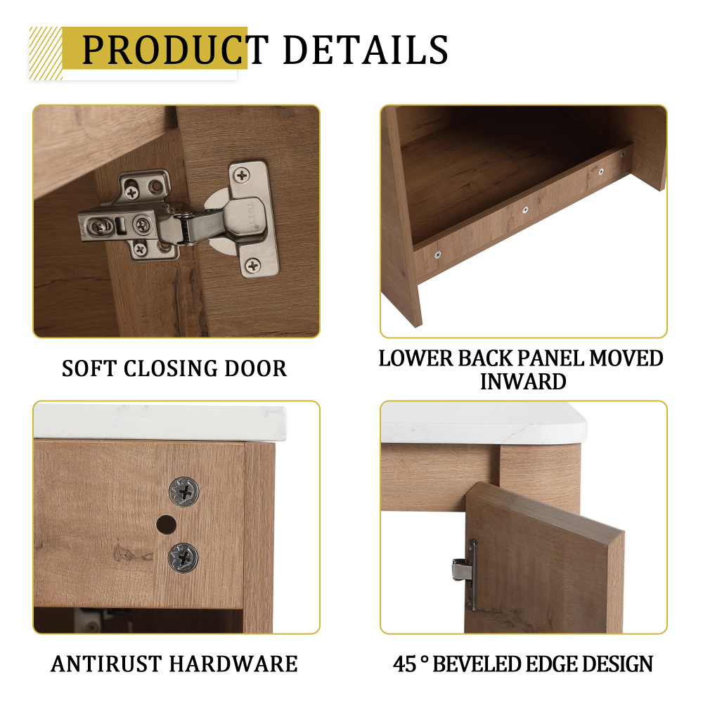 24'' Wall-Mounted Bathroom Vanity With Ceramic Art Sink & 1-Soft-Close Door, KD-Packing, Plywood