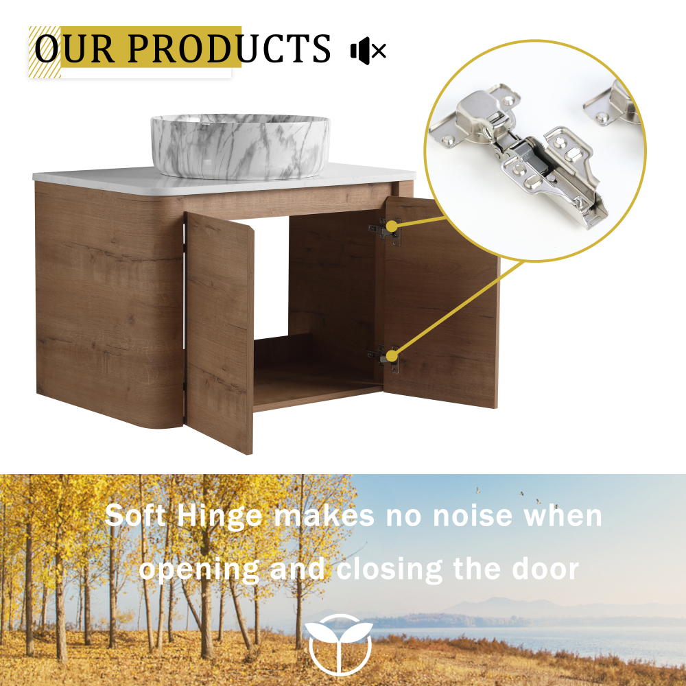 30'' Wall-Mounted Bathroom Vanity With Ceramic Art Sink & 2-Soft-Close Door, KD-Packing, Plywood