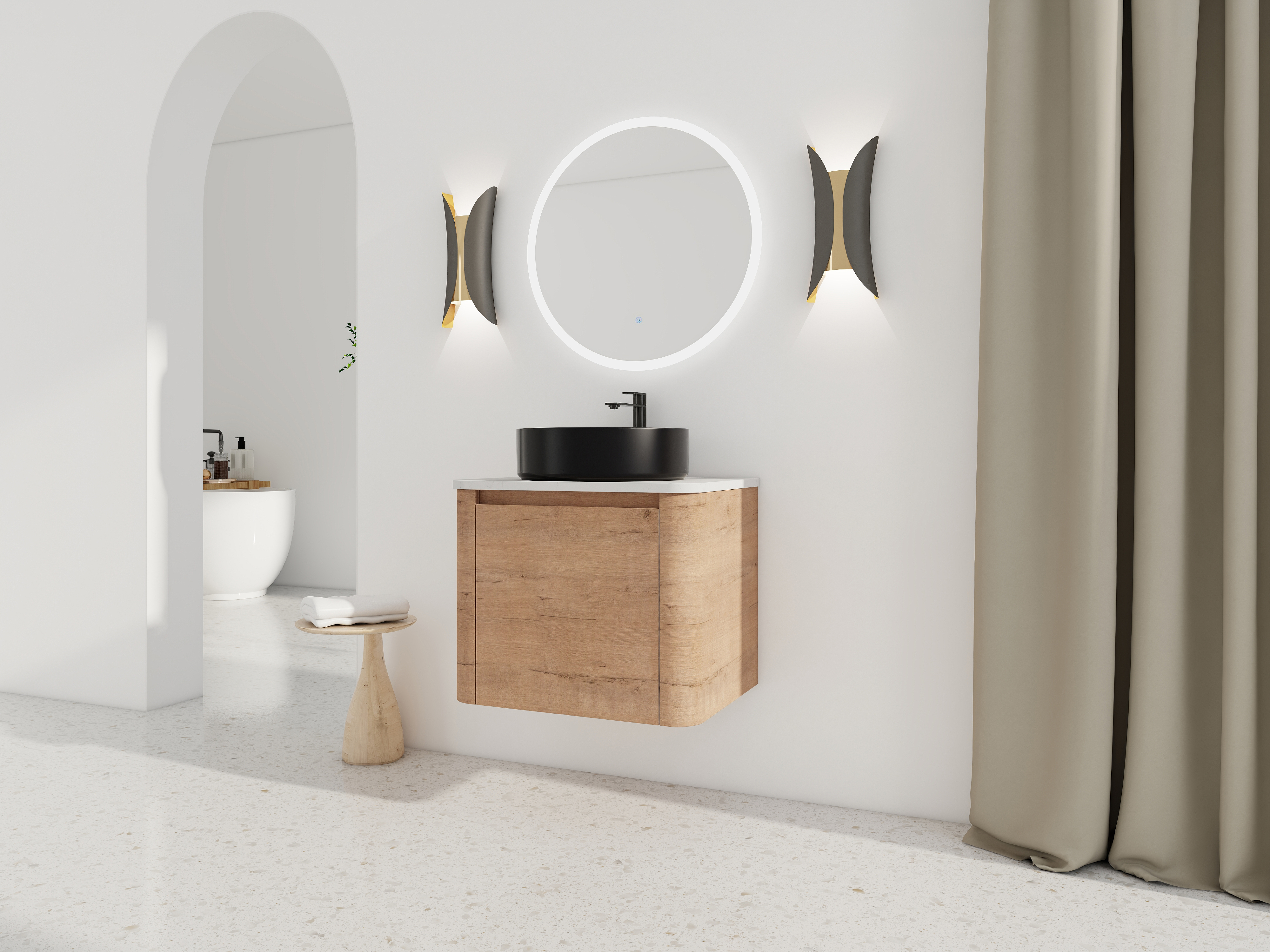 24'' Wall-Mounted Bathroom Vanity With Ceramic Art Sink & 1-Soft-Close Door, KD-Packing, Plywood