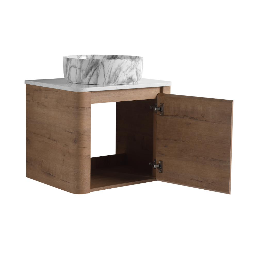 24'' Wall-Mounted Bathroom Vanity With Ceramic Art Sink & 1-Soft-Close Door, KD-Packing, Plywood