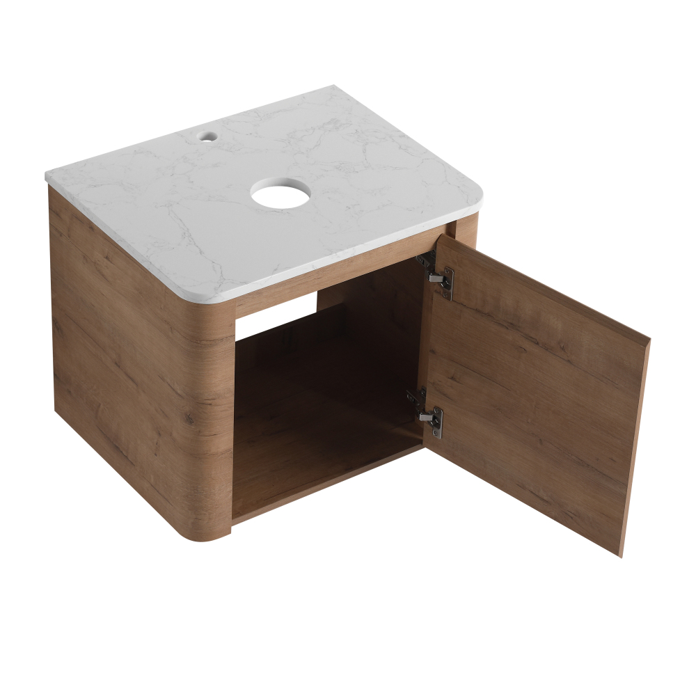 24'' Wall-Mounted Bathroom Vanity With Ceramic Art Sink & 1-Soft-Close Door, KD-Packing, Plywood