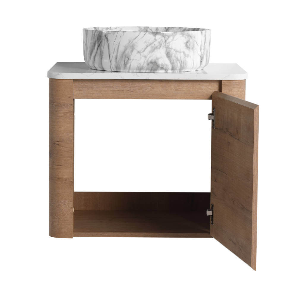 24'' Wall-Mounted Bathroom Vanity With Ceramic Art Sink & 1-Soft-Close Door, KD-Packing, Plywood