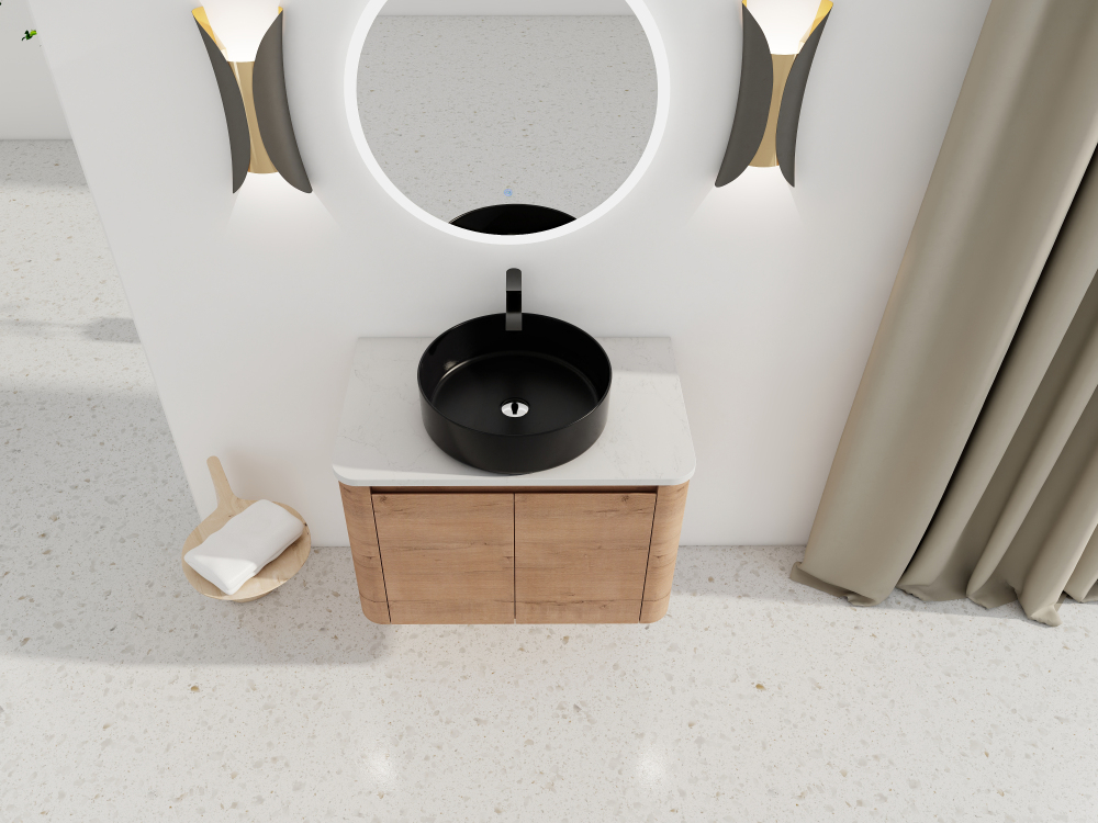 30'' Wall-Mounted Bathroom Vanity With Ceramic Art Sink & 2-Soft-Close Door, KD-Packing, Plywood