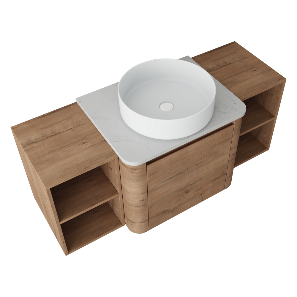 48'' Wall-Mounted Bathroom Vanity With Ceramic Art Sink, and 2-Storage Shelves, Soft-Close Door, KD-Packing, Plywood