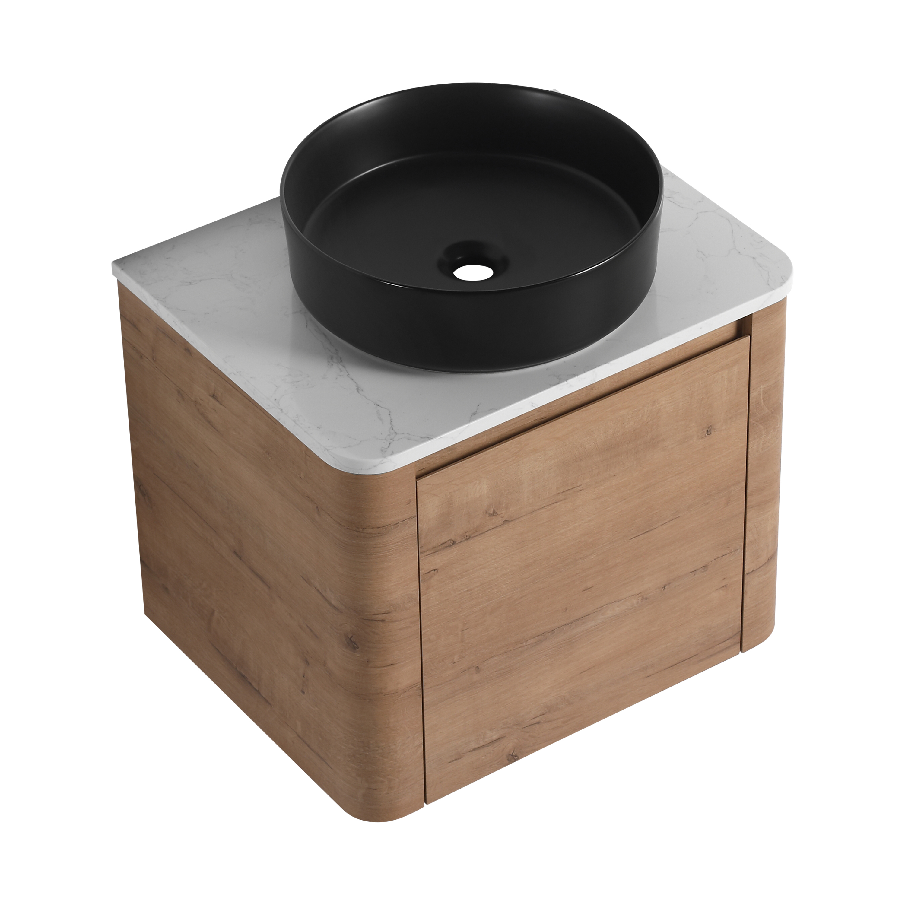 24'' Wall-Mounted Bathroom Vanity With Ceramic Art Sink & 1-Soft-Close Door, KD-Packing, Plywood