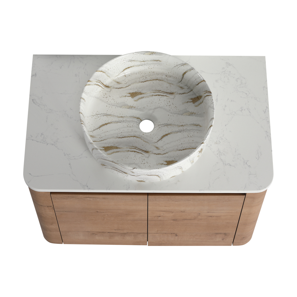 30'' Wall-Mounted Bathroom Vanity With Ceramic Art Sink & 2-Soft-Close Door, KD-Packing, Plywood