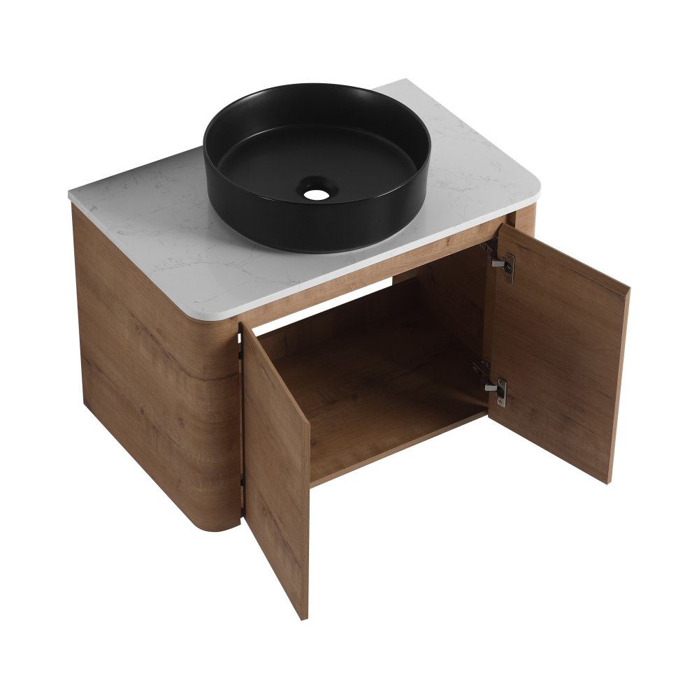 30'' Wall-Mounted Bathroom Vanity With Ceramic Art Sink & 2-Soft-Close Door, KD-Packing, Plywood