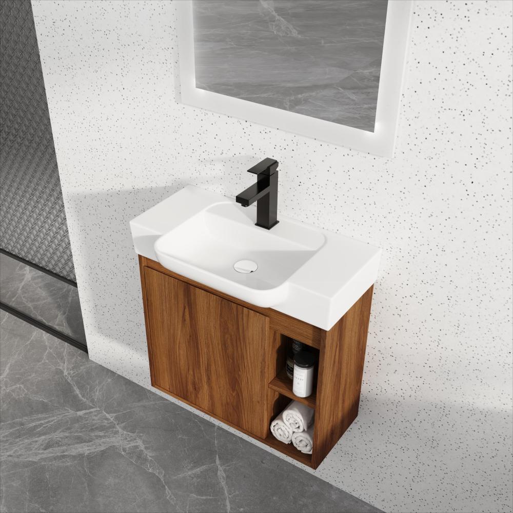 24'' Wall-Mounted Bathroom Vanity with White Ceramic Sink & Soft-Close Door