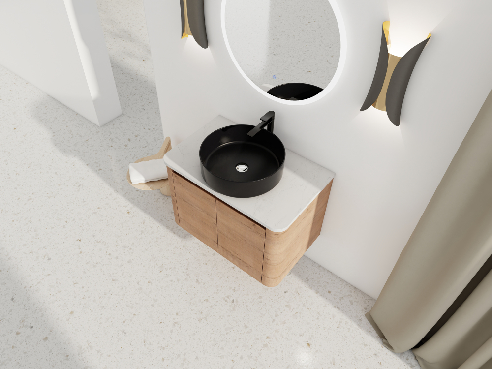 30'' Wall-Mounted Bathroom Vanity With Ceramic Art Sink & 2-Soft-Close Door, KD-Packing, Plywood