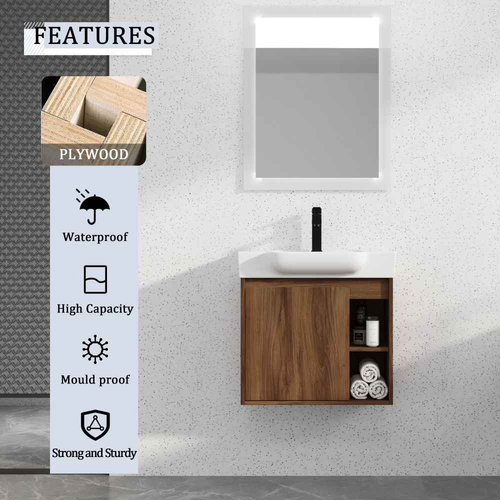 24'' Wall-Mounted Bathroom Vanity with White Ceramic Sink & Soft-Close Door